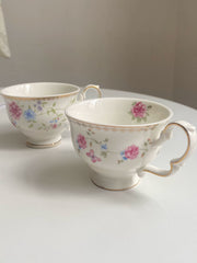 Ceramic Cup Red Blue Floral Vine 250 ml, Gold Painted Detailing - detail 3