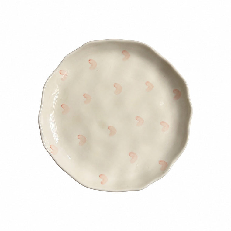 Pink Heart Ceramic Small Dish, 15 x 1.5 cm, Underglaze Decoration - product view 1