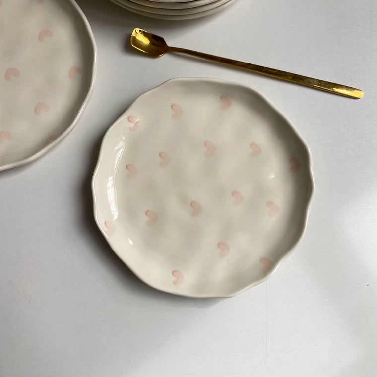 Pink Heart Ceramic Small Dish, 15 x 1.5 cm, Underglaze Decoration - detail 1