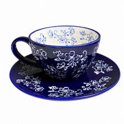 Red Carved Floral Ceramic Cup and Saucer Set, 300 ml, 1 Cup 1 Saucer, Relief Detail - product view 2