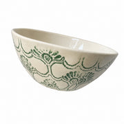 Green Fan Pattern Ceramic Bowl, 5.5 Inch, Underglaze Decoration - product view 3