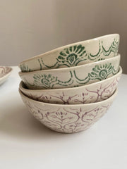 Green Fan Pattern Ceramic Bowl, 5.5 Inch, Underglaze Decoration - detail 2