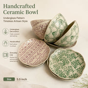 Green Fan Pattern Ceramic Bowl, 5.5 Inch, Underglaze Decoration - detail 3