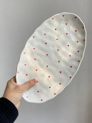 Ceramic Oval Platter 12 Inch, Small Heart Underglaze Decorative Serving Dish - detail 2