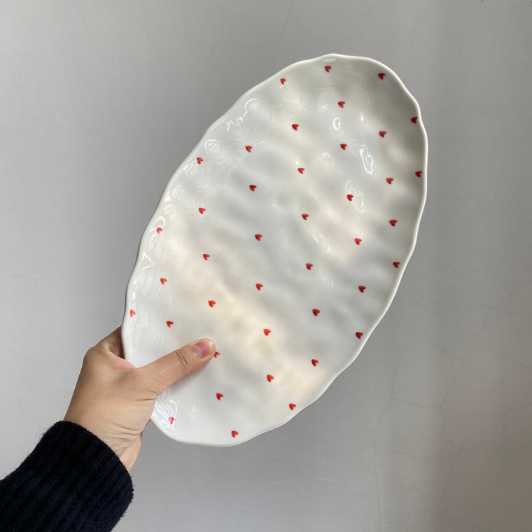Ceramic Oval Platter 12 Inch, Small Heart Underglaze Decorative Serving Dish - detail 1