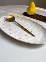 Ceramic Oval Platter 12 Inch, Small Heart Underglaze Decorative Serving Dish - detail 3