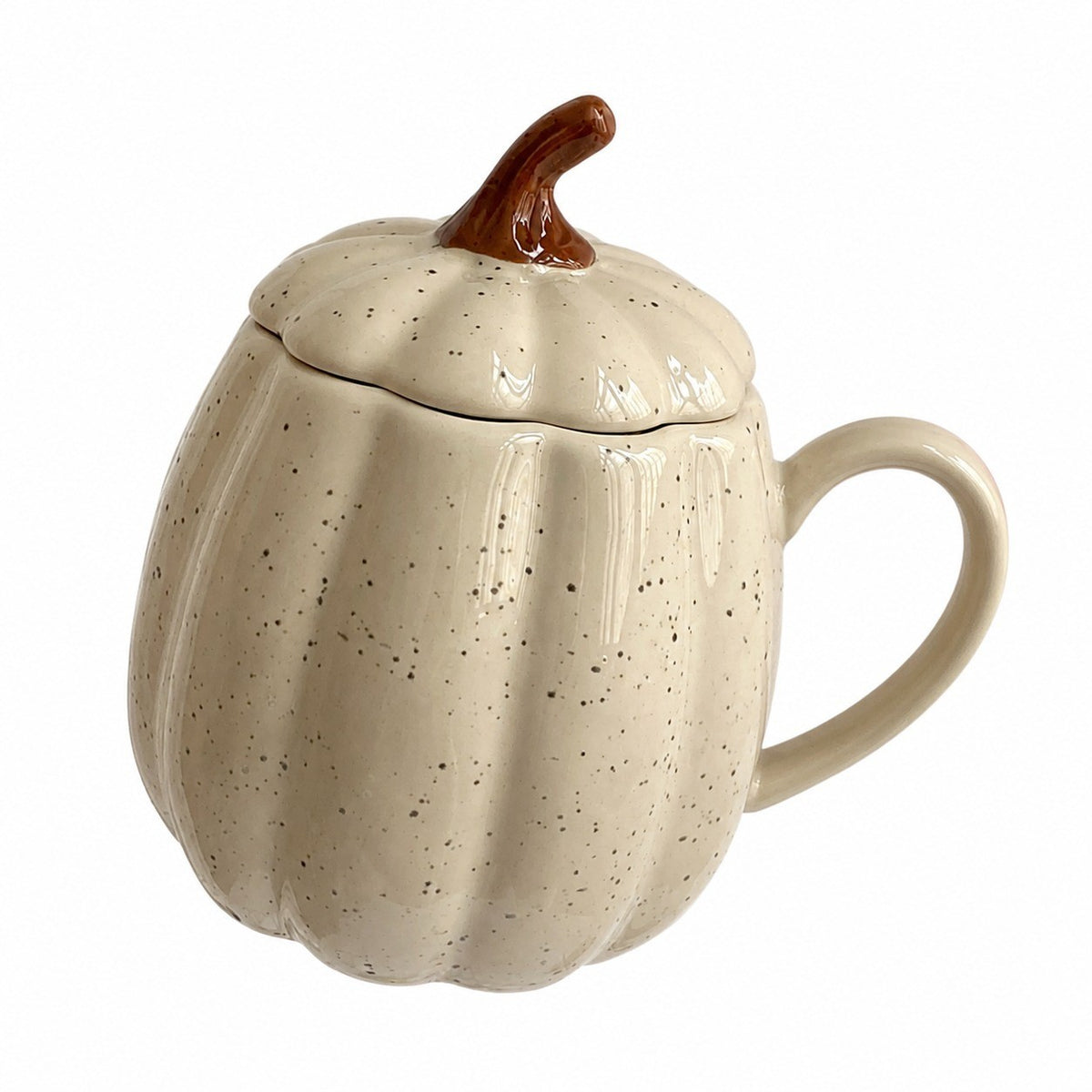 Polka-Dot Pumpkin Ceramic Cup with Lid, 400 ml, Cute Fall Mug - product view 1