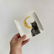 Black Cat Square Small Dish, Ceramic Decorative Plate - detail 1