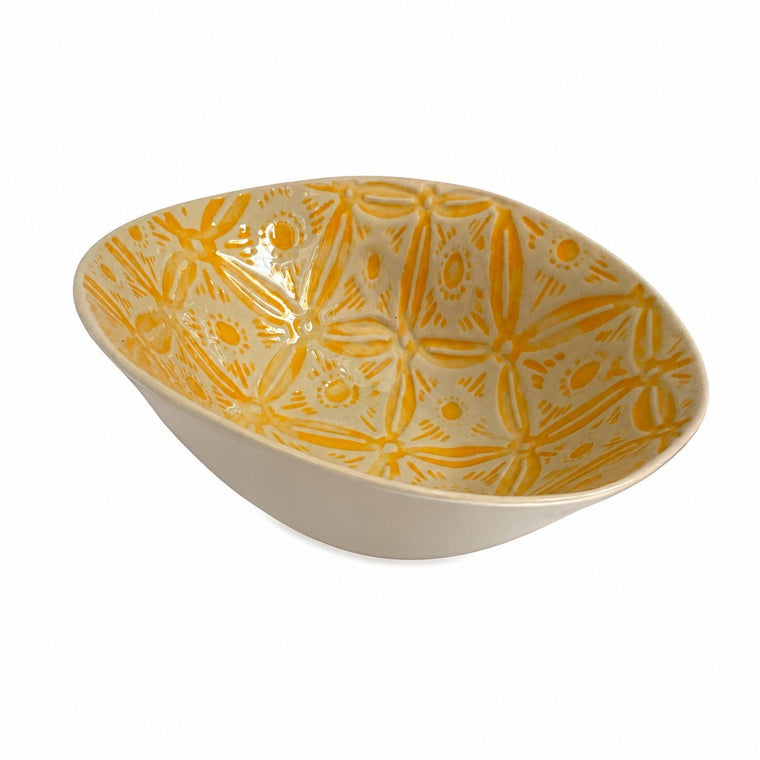 Yellow Coin Pattern Ingot Shape Porcelain Bowl, 17.5x15.5x7cm, Hand-Painted Relief - product view 1