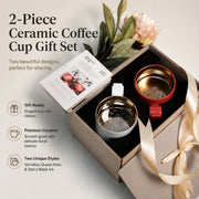 Ceramic Coffee Cup Pair, Starry Black Iris & Pale Celadon Magnolia, Boxed Set - detail 2