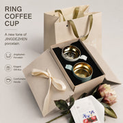 Ceramic Coffee Cup Pair, Starry Black Iris & Pale Celadon Magnolia, Boxed Set - detail 3