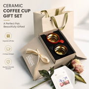 Ceramic Coffee Cup Pair, Starry Black Iris & Pale Celadon Magnolia, Boxed Set - detail 1