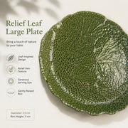 Relief Leaf Ceramic Plate, Large 33 x 3 cm, Underglaze Decorative Dinnerware - detail 3
