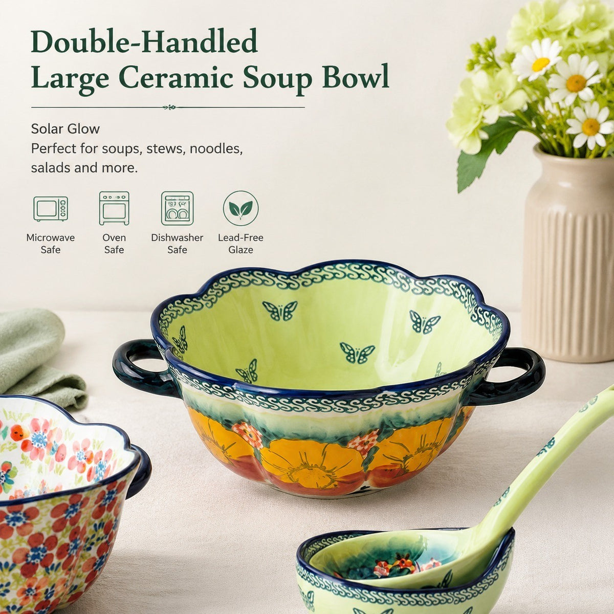 Double-Handled Large Ceramic Soup Bowl - detail 3