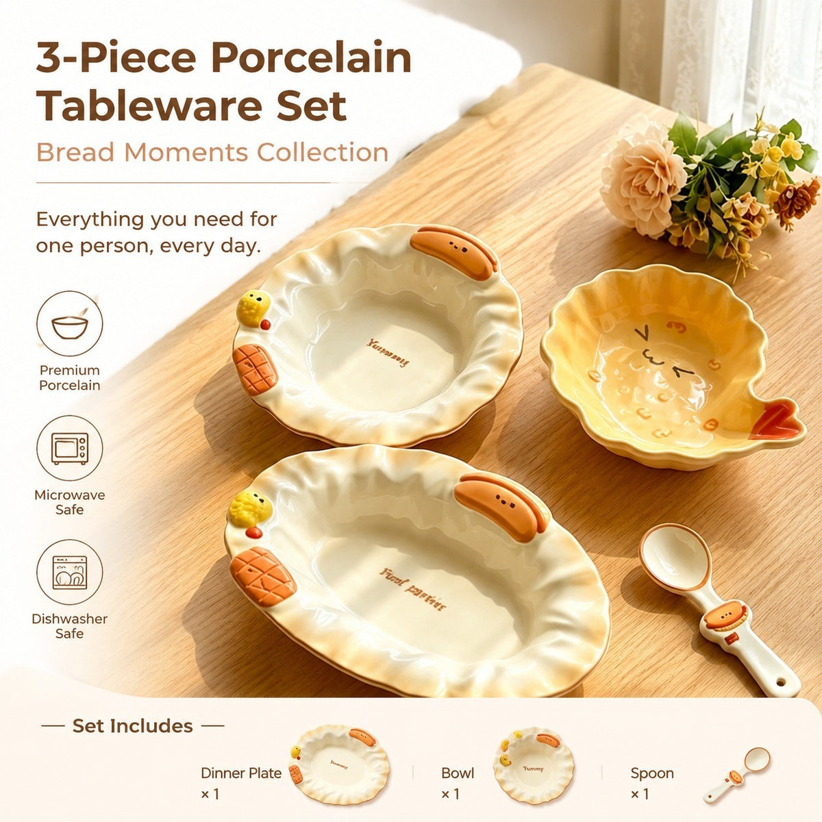Underglaze Porcelain Plate 9 Inch, Fried Shrimp Design Dinnerware Set - detail 2