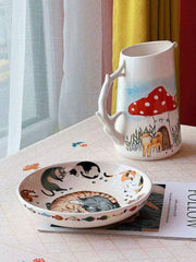 Cartoon Underglaze Pottery Water Pitcher, Mushroom Design, Ceramic Tableware - detail 1