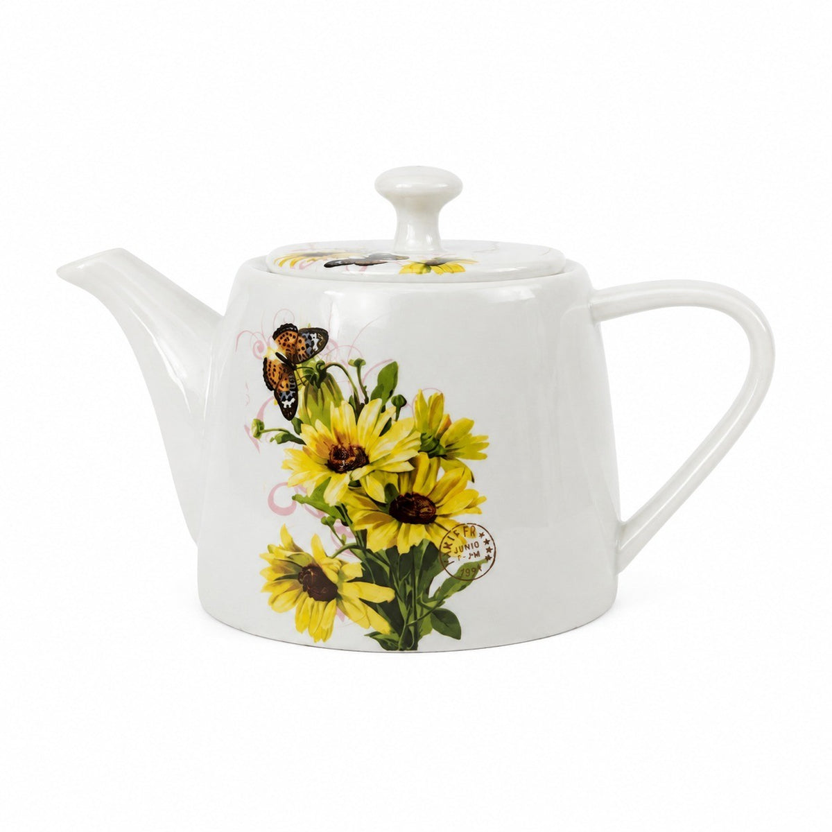 Yellow Floral Ceramic Pitcher, Drink Serving Jug - product view 2