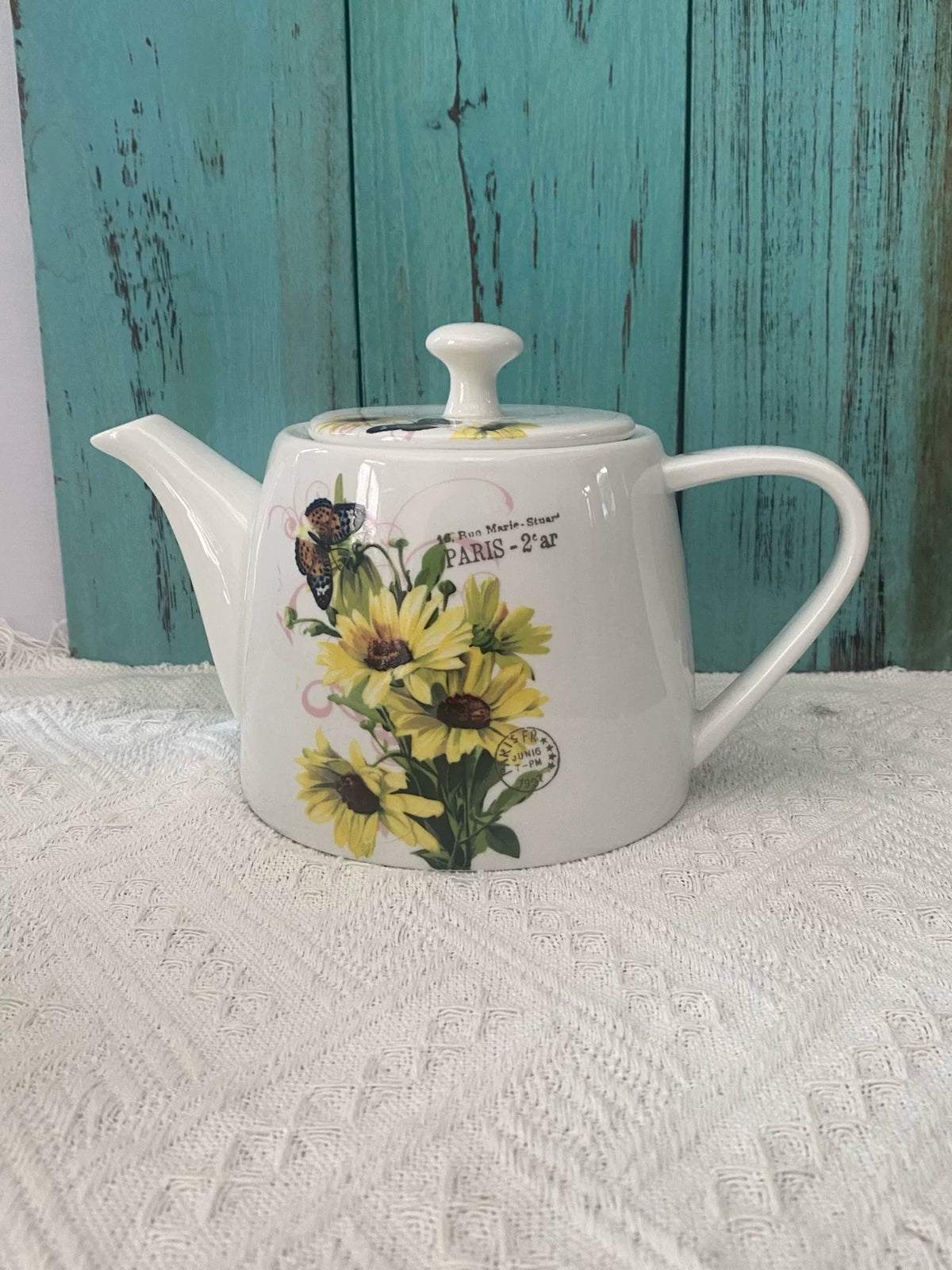 Yellow Floral Ceramic Pitcher, Drink Serving Jug - detail 1