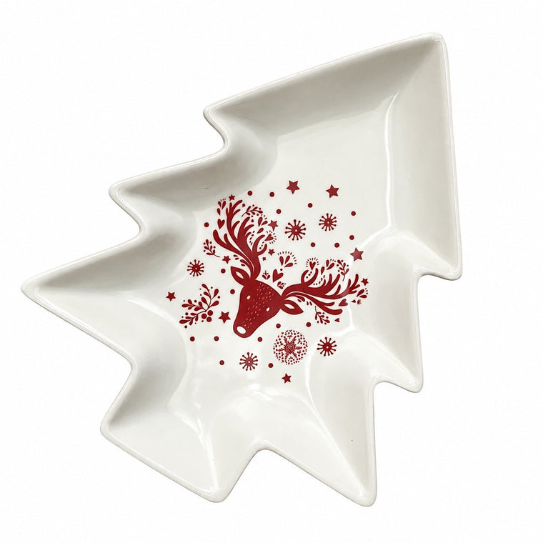 Small White Christmas Tree Ceramic Plate - product view 2