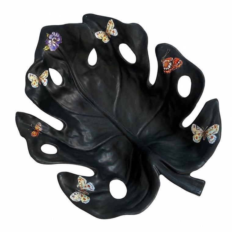 Black Leaf Ceramic Bowl, 29 x 22 x 8.5 cm, Decorative Serving Bowl - product view 1