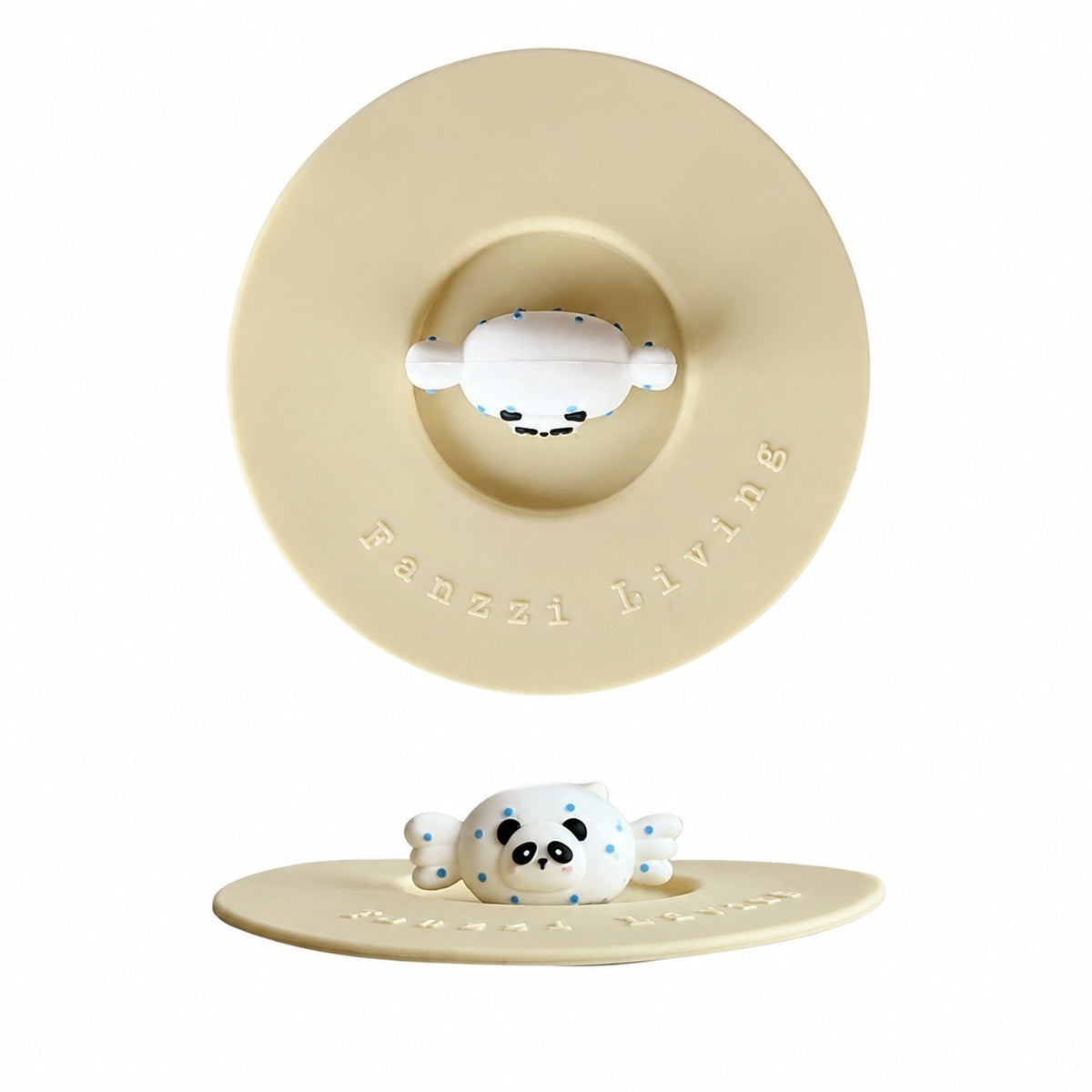Candy Panda Decorative Cup Lid, Cream White Silicone, Reusable Drink Cover - product view 1