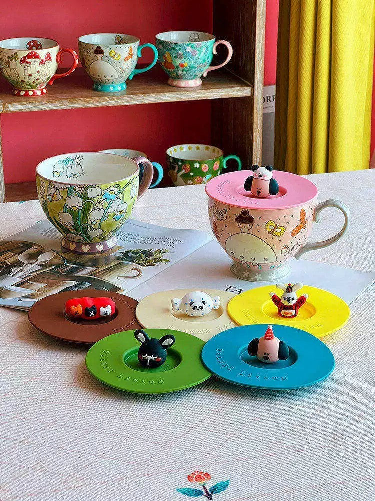 Candy Panda Decorative Cup Lid, Cream White Silicone, Reusable Drink Cover - detail 2