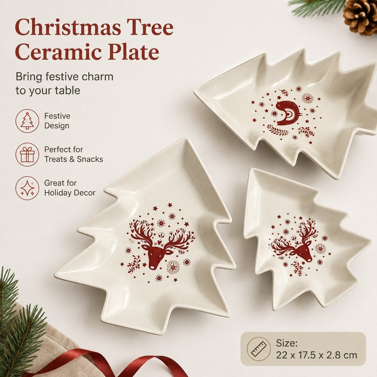 Small White Christmas Tree Ceramic Plate - detail 2
