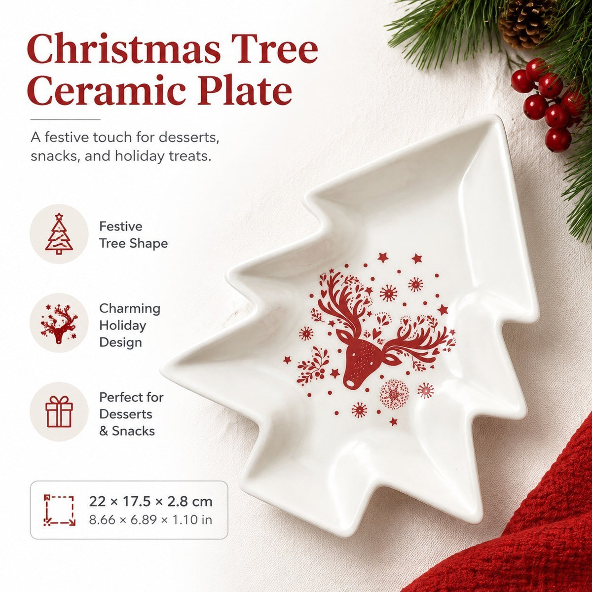 Small White Christmas Tree Ceramic Plate - detail 1