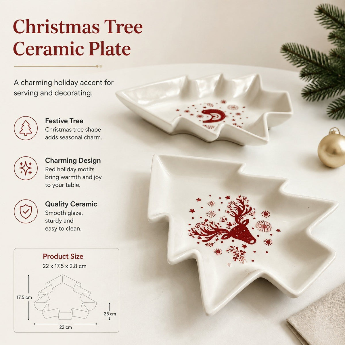 Small White Christmas Tree Ceramic Plate - detail 3