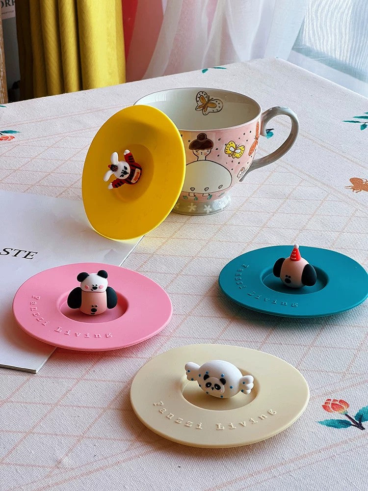 Candy Panda Decorative Cup Lid, Cream White Silicone, Reusable Drink Cover - detail 3