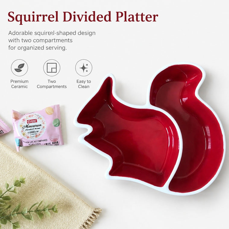 Squirrel Divided Platter, Ceramic Serving Tray with Compartments - detail 1