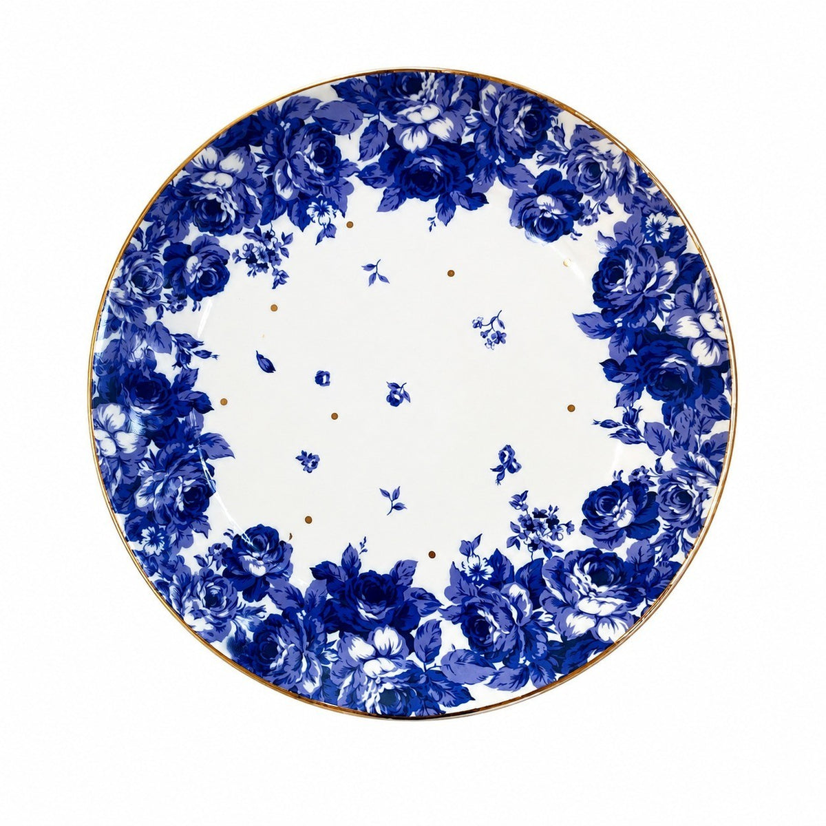 Blue Peony Ceramic Plate, 7.5 Inch, Gold Painted Detail, Dinnerware - product view 1