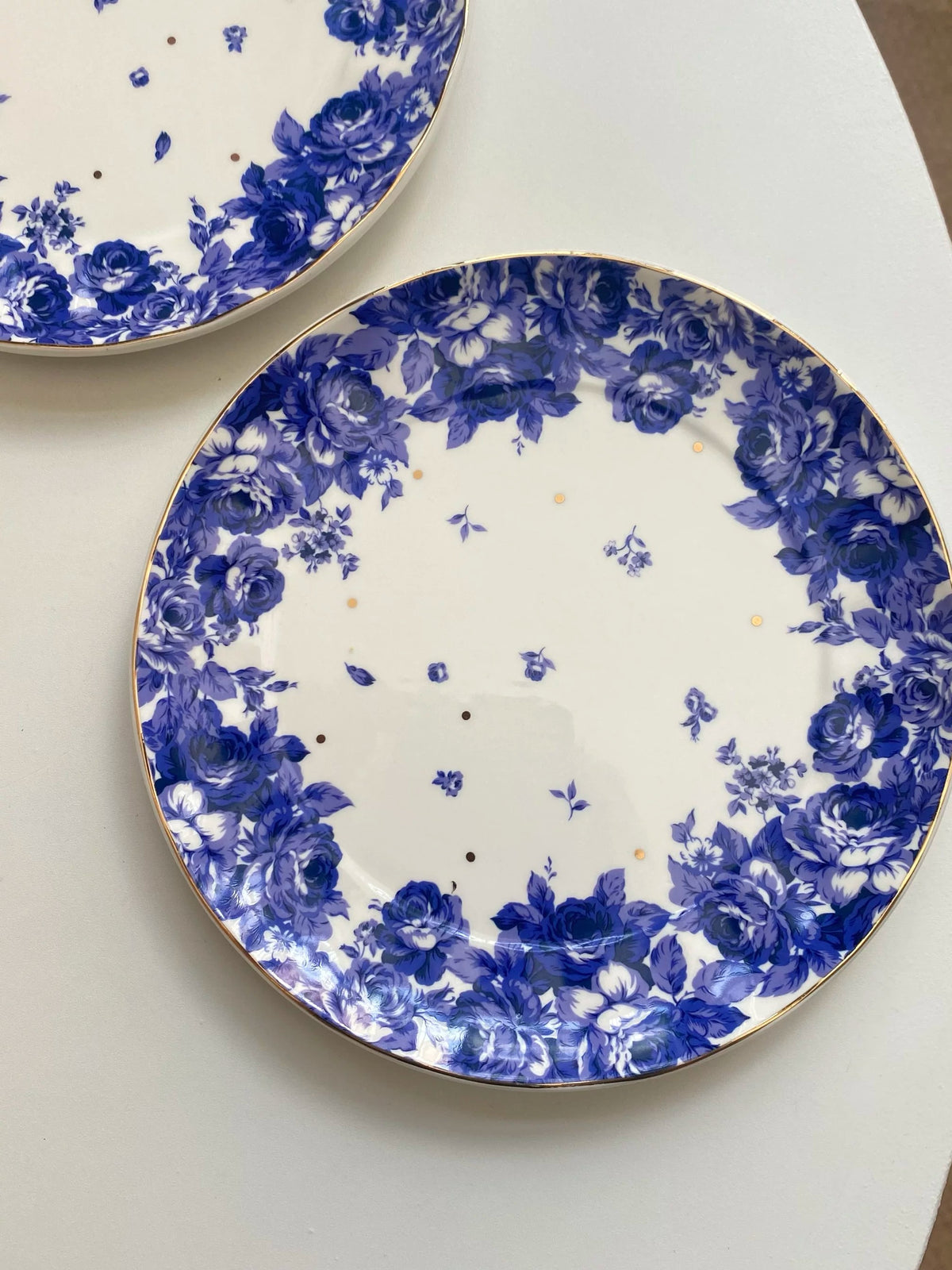Blue Peony Ceramic Plate, 7.5 Inch, Gold Painted Detail, Dinnerware - detail 2