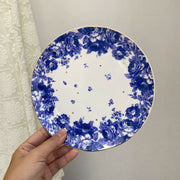 Blue Peony Ceramic Plate, 7.5 Inch, Gold Painted Detail, Dinnerware - detail 1