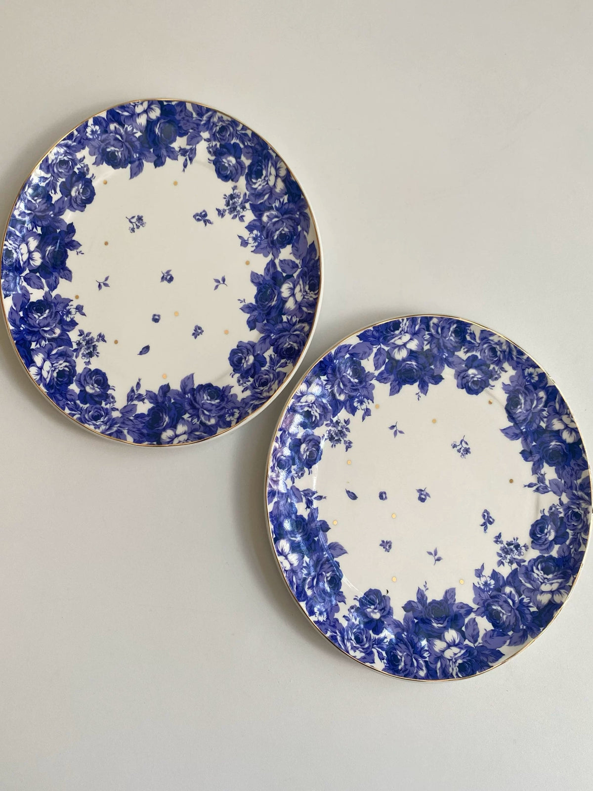 Blue Peony Ceramic Plate, 7.5 Inch, Gold Painted Detail, Dinnerware - detail 3