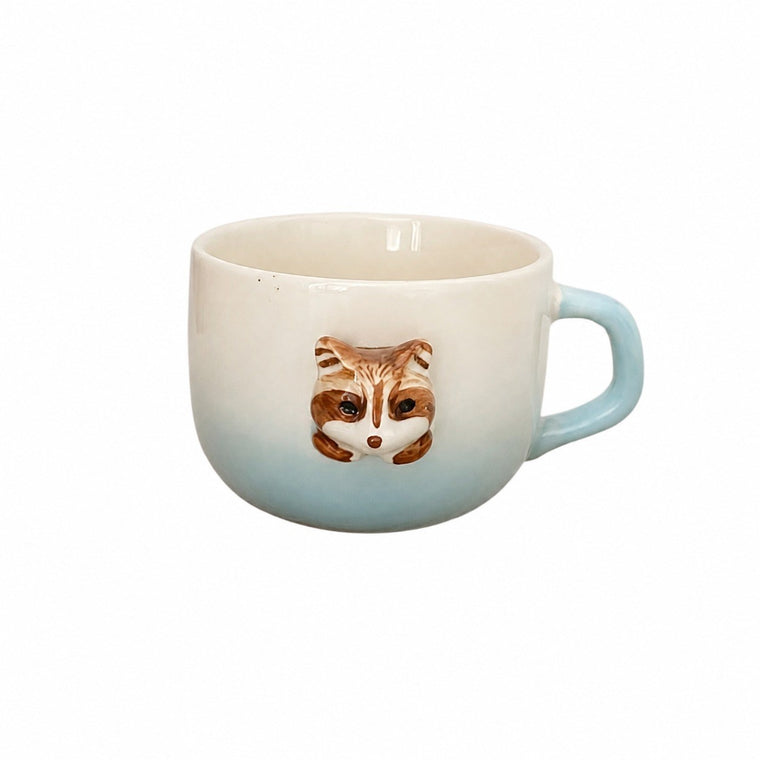 Raccoon Ceramic Cup, Single Piece, Underglaze Relief Detail - product view 1