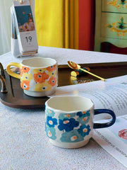 Cartoon Floral Handled Mug, Ceramic - detail 2