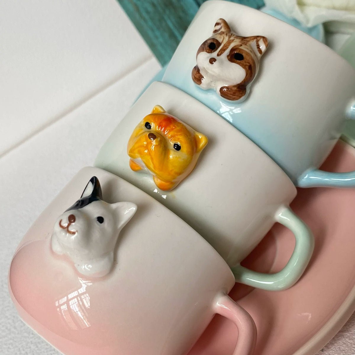 Raccoon Ceramic Cup, Single Piece, Underglaze Relief Detail - detail 3