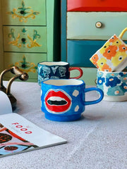 Cartoon Floral Handled Mug, Ceramic - detail 3