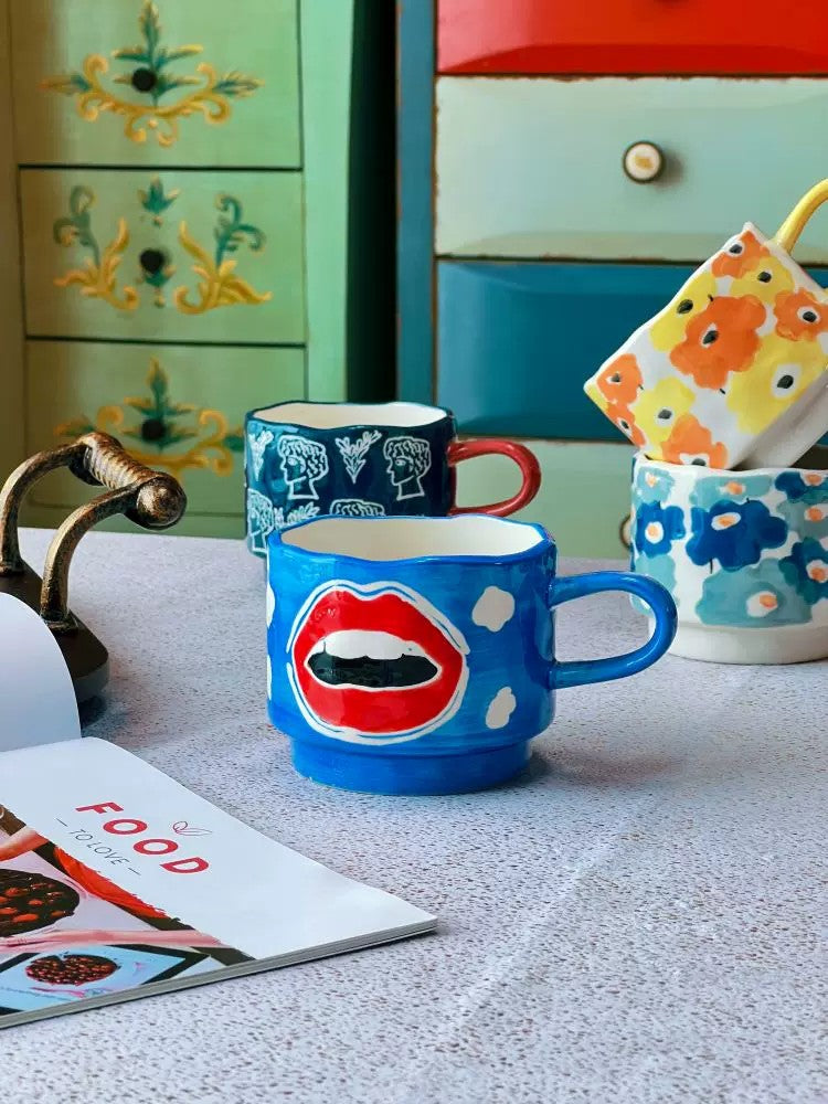 Cartoon Floral Handled Mug, Ceramic - detail 3