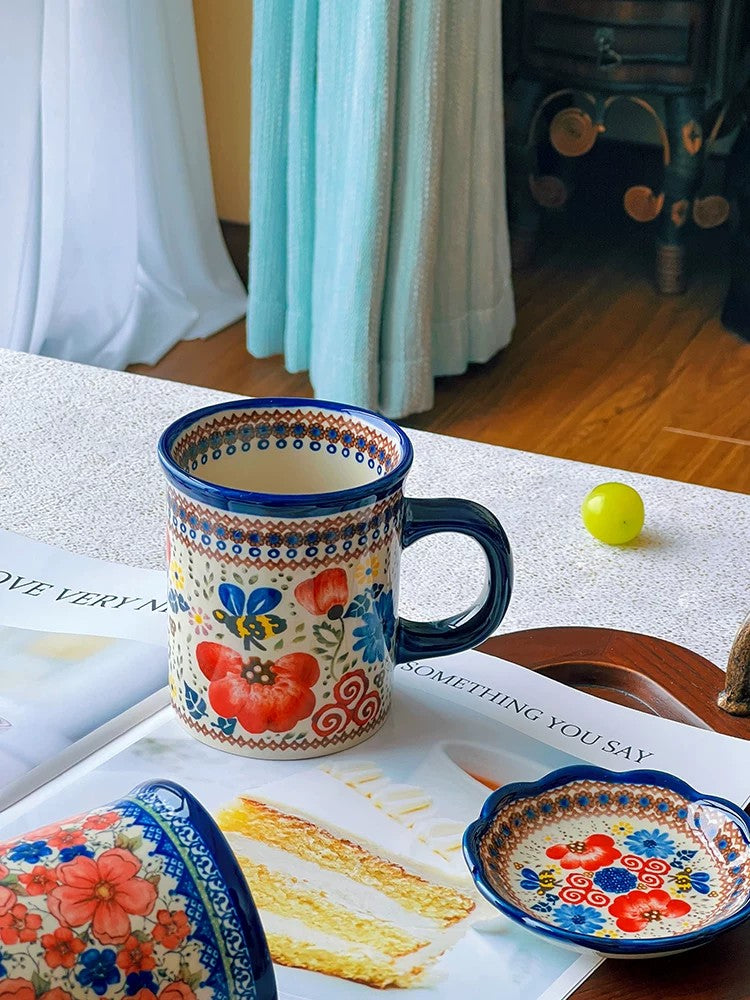 Melissa Dance Handled Mug, Vermilion, Ceramic Coffee Tea Cup - detail 3