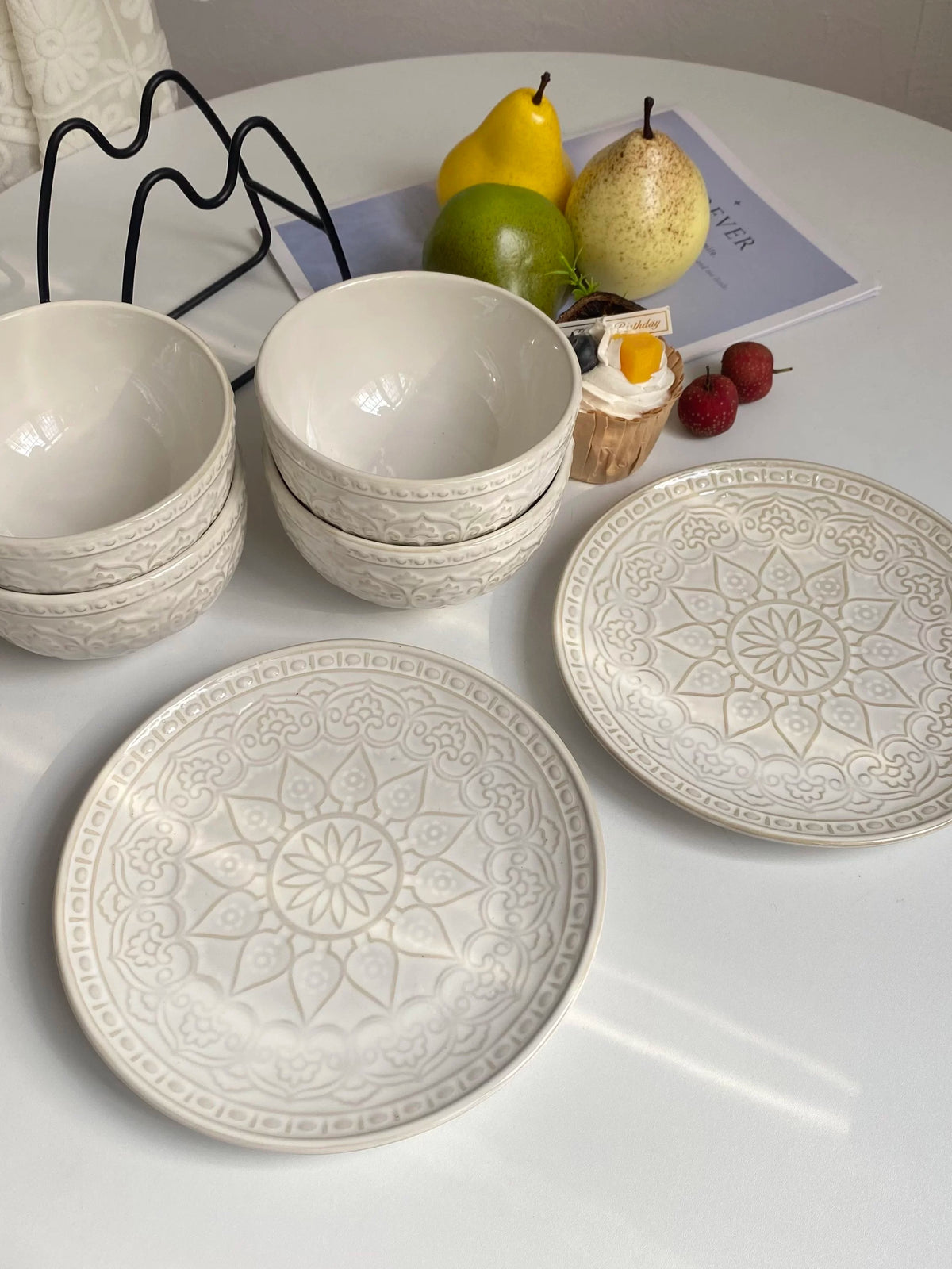 White Relief Underglaze Ceramic Tableware Collection - detail 2