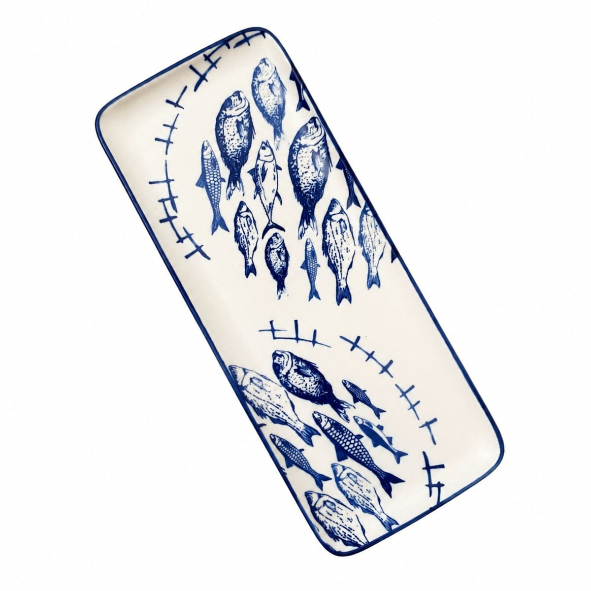Oval Ceramic Fish Platter, Underglaze Decorative Serving Dish - product view 2