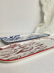 Oval Ceramic Fish Platter, Underglaze Decorative Serving Dish - detail 3
