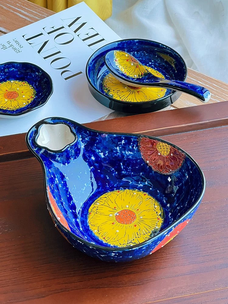 Starry Night Underglaze Porcelain Small Bowl, Blue Heart Dinnerware Set - detail 2