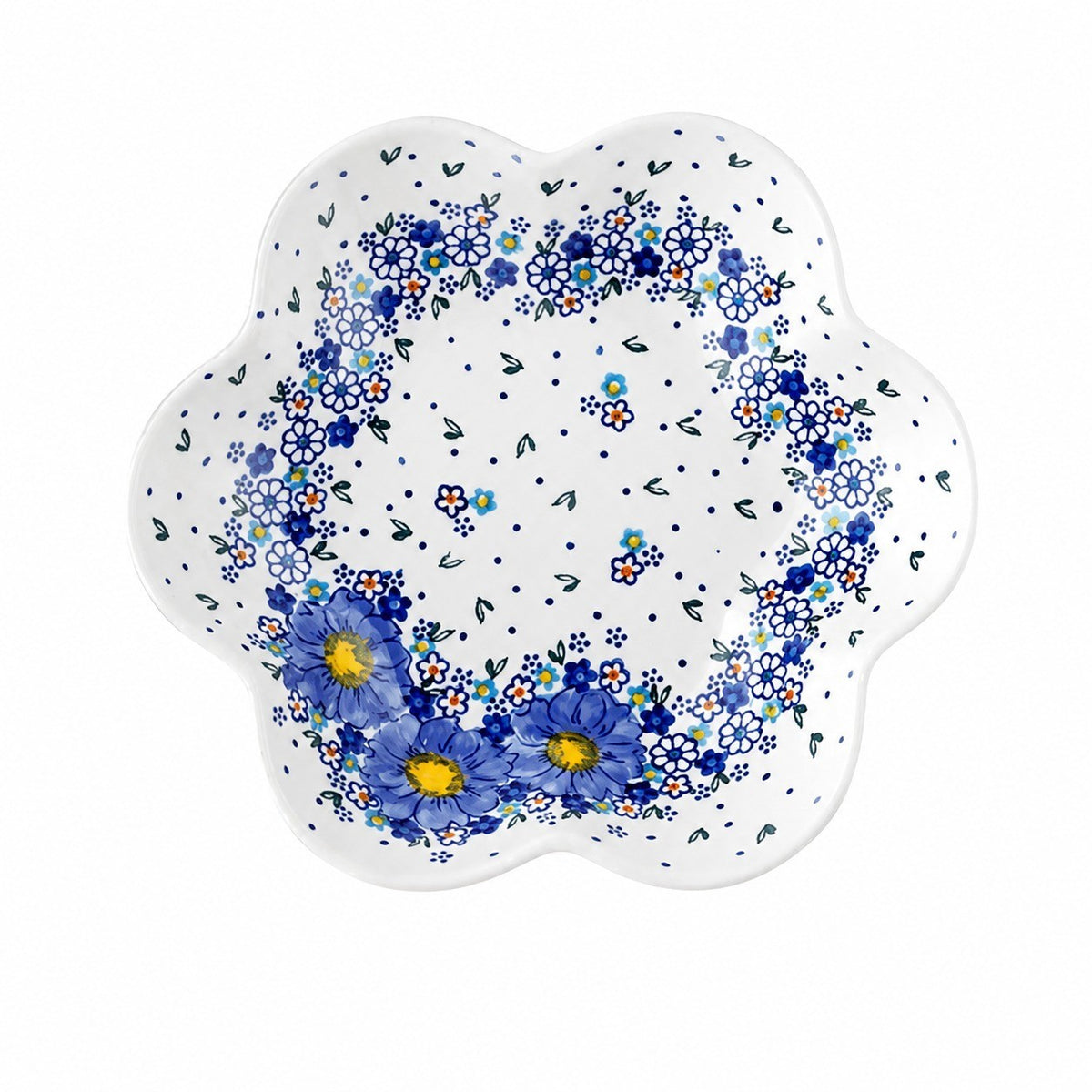 Forget-Me-Not Underglaze Porcelain Deep Plate, Large Flower, 6cm Deep - product view 1