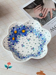 Forget-Me-Not Underglaze Porcelain Deep Plate, Large Flower, 6cm Deep - detail 2