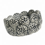 Pedestal Black Feather Relief Ceramic Bowl, Hand-Painted - product view 1