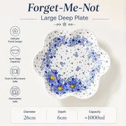 Forget-Me-Not Underglaze Porcelain Deep Plate, Large Flower, 6cm Deep - detail 1