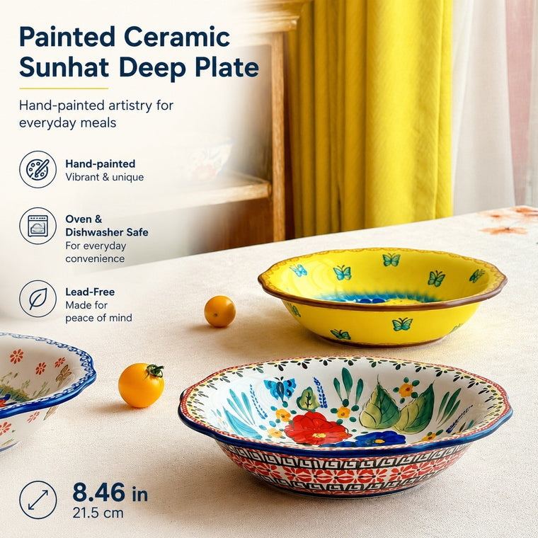 Painted Ceramic Sunhat Deep Plate, Sunrise, 8.46 Inch - detail 1